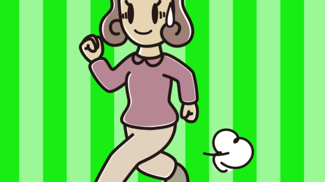 苦笑いしながら走る女子大学生のイラスト【色、背景あり】PNG