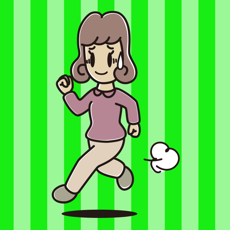 苦笑いしながら走る女子大学生のイラスト【色、背景あり】PNG