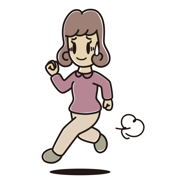苦笑いしながら走る女子大学生のイラスト【色あり、背景なし】透過PNG