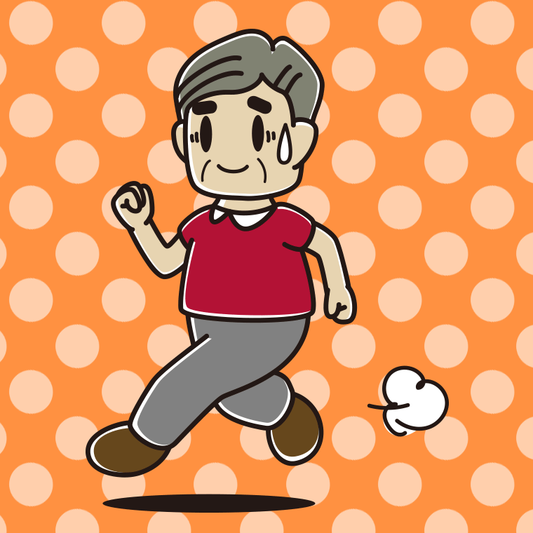苦笑いしながら走るおじさんのイラスト【色、背景あり】PNG