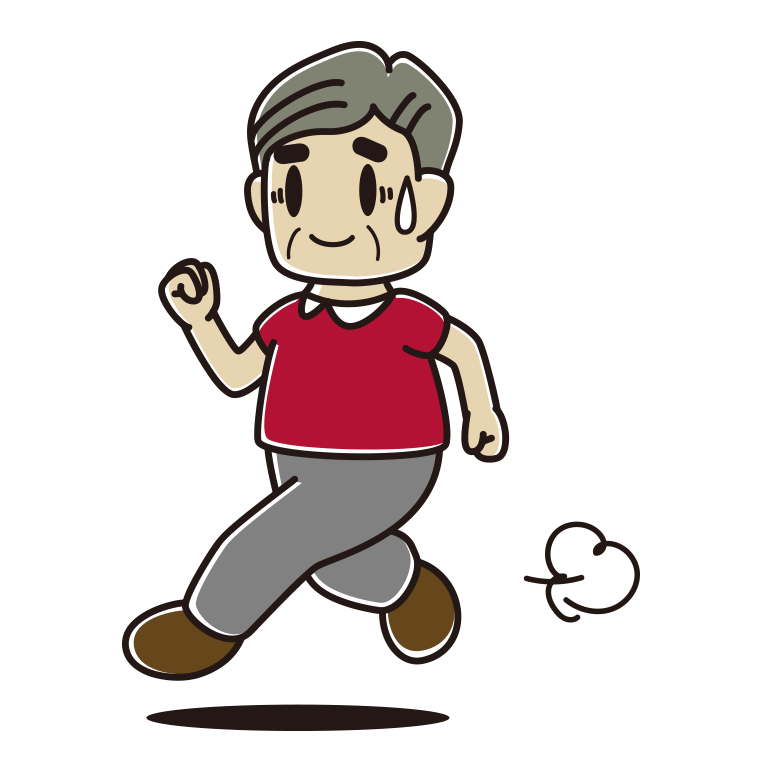 苦笑いしながら走るおじさんのイラスト【色あり、背景なし】透過PNG