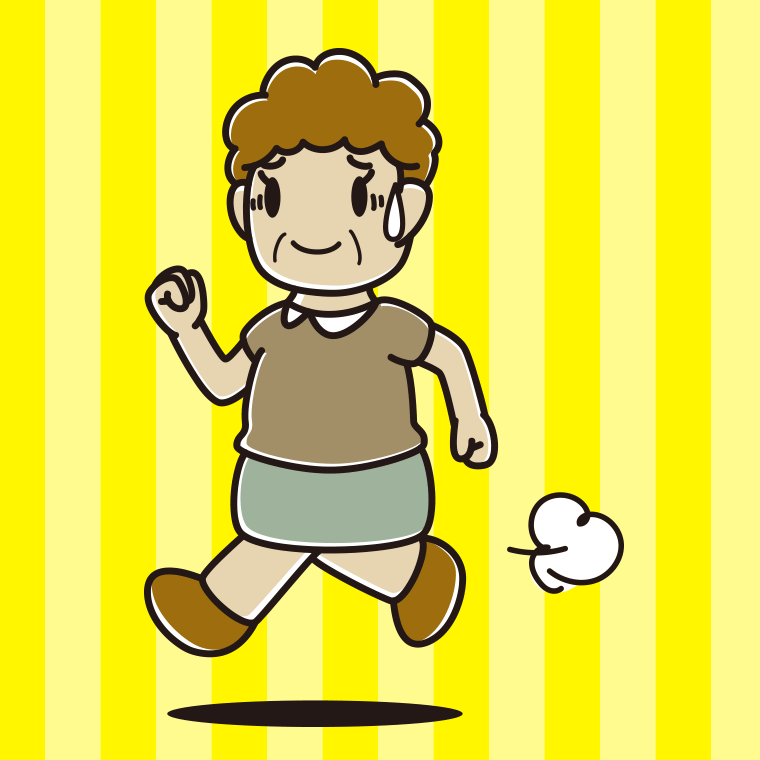 苦笑いしながら走るおばさんのイラスト【色、背景あり】PNG