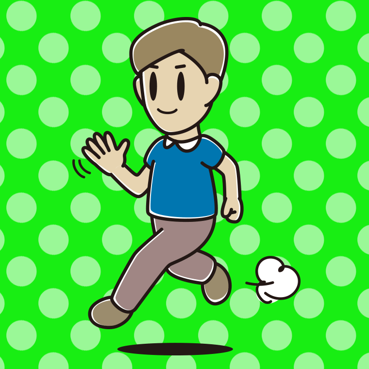 手を振りながら走る男性のイラスト【色、背景あり】PNG