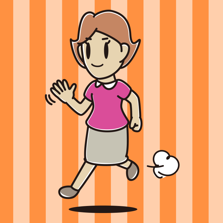 手を振りながら走る女性のイラスト【色、背景あり】PNG