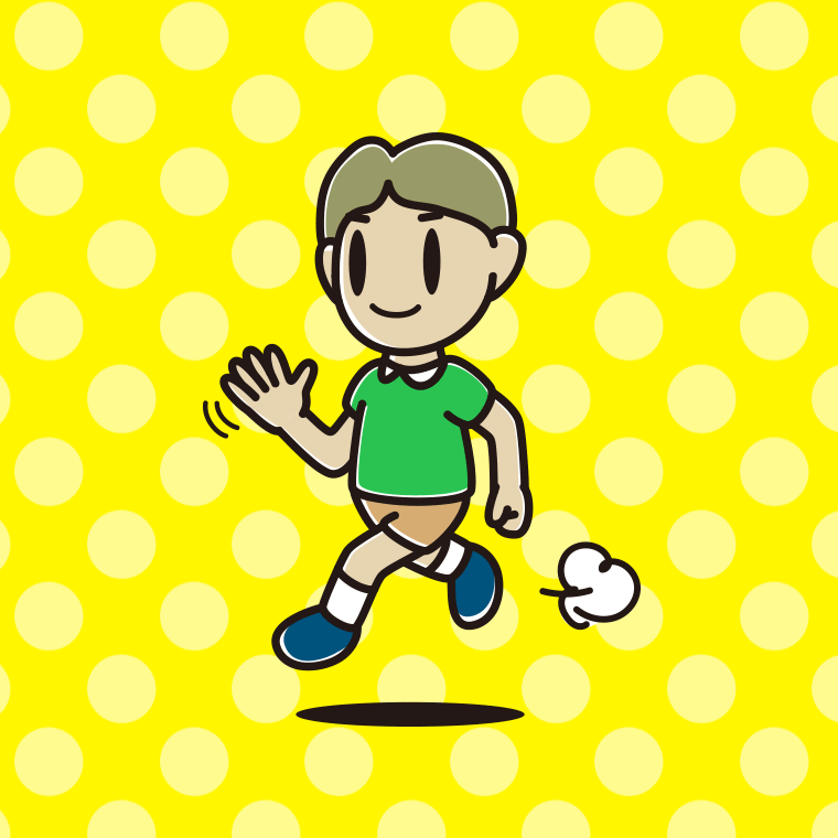 手を振りながら走る小学生男子のイラスト【色、背景あり】PNG