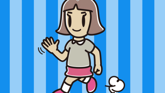 手を振りながら走る小学生女子のイラスト【色、背景あり】PNG