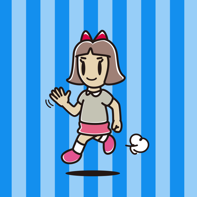手を振りながら走る小学生女子のイラスト【色、背景あり】PNG
