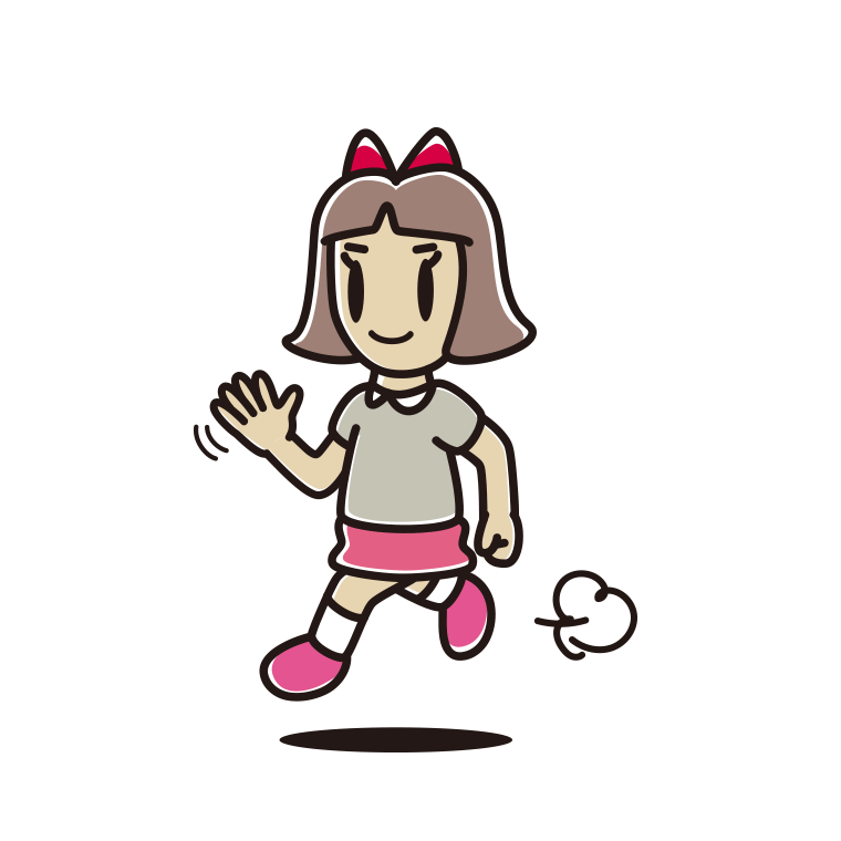 手を振りながら走る小学生女子のイラスト【色あり、背景なし】透過PNG