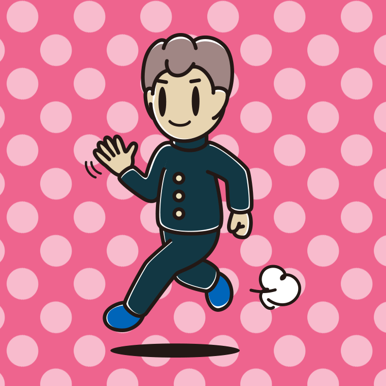 手を振りながら走る男子中学生のイラスト【色、背景あり】PNG