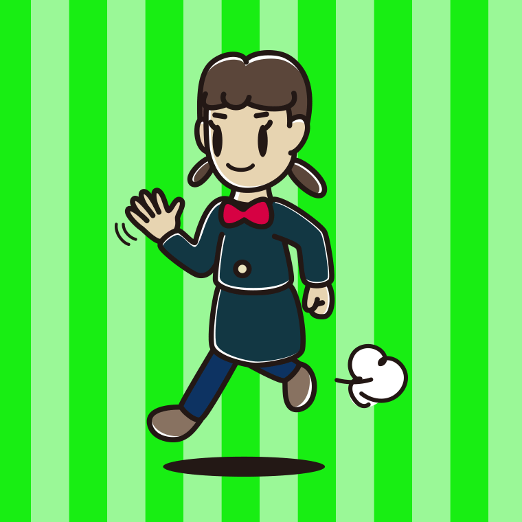 手を振りながら走る女子中学生のイラスト【色、背景あり】PNG