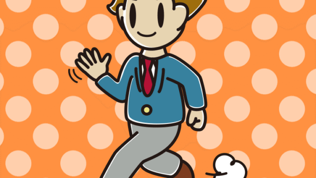 手を振りながら走る男子高校生のイラスト【色、背景あり】PNG