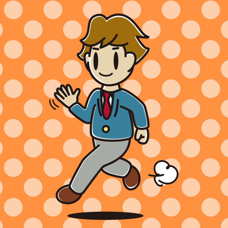 手を振りながら走る男子高校生のイラスト【色、背景あり】PNG