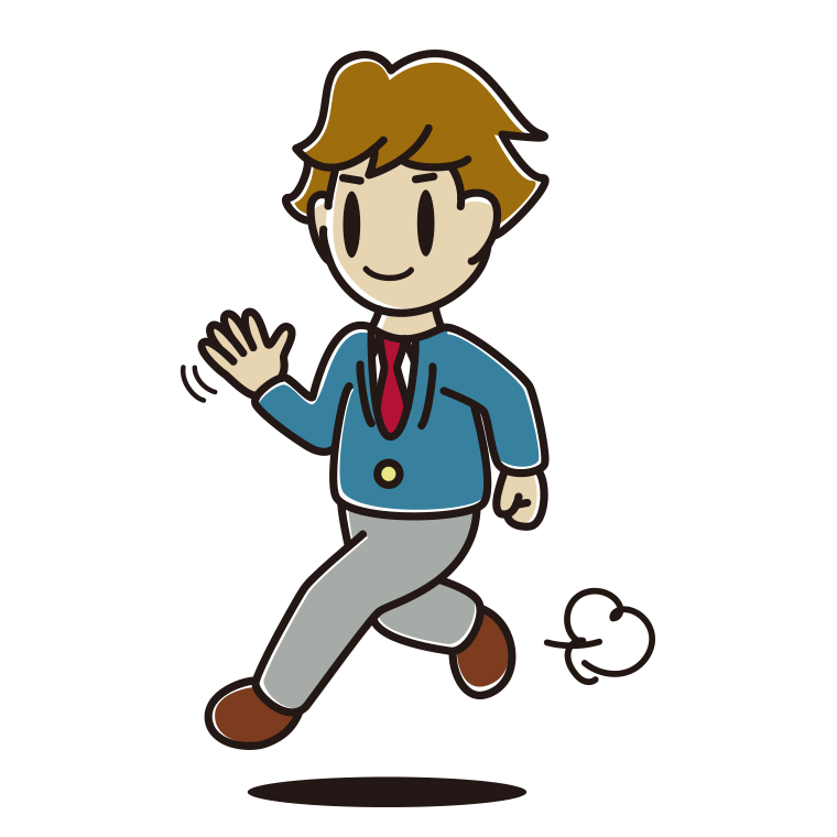手を振りながら走る男子高校生のイラスト【色あり、背景なし】透過PNG