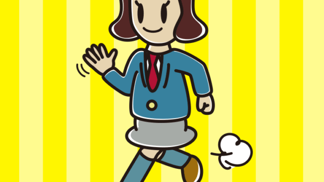 手を振りながら走る女子高校生のイラスト【色、背景あり】PNG