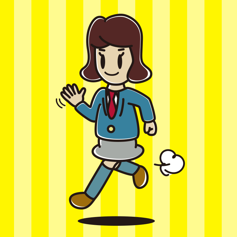 手を振りながら走る女子高校生のイラスト【色、背景あり】PNG