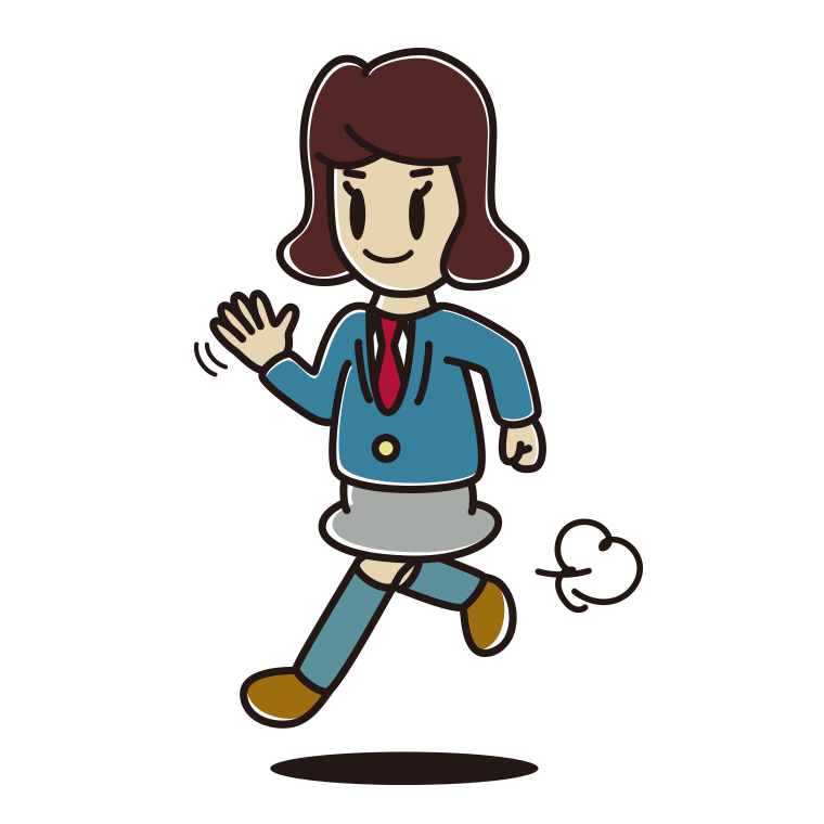 手を振りながら走る女子高校生のイラスト【色あり、背景なし】透過PNG