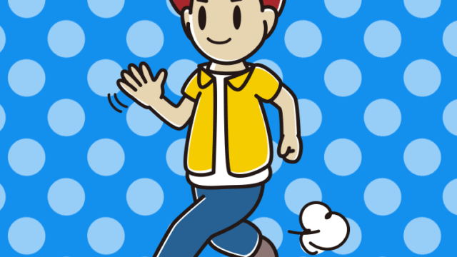 手を振りながら走る男子大学生のイラスト【色、背景あり】PNG