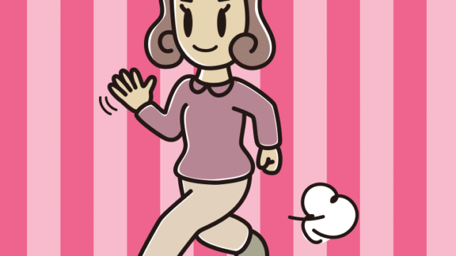 手を振りながら走る女子大学生のイラスト【色、背景あり】PNG