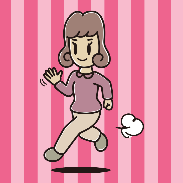 手を振りながら走る女子大学生のイラスト【色、背景あり】PNG