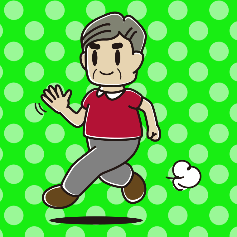 手を振りながら走るおじさんのイラスト【色、背景あり】PNG