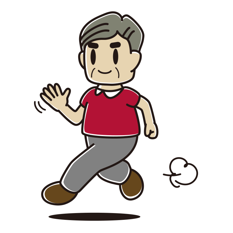 手を振りながら走るおじさんのイラスト【色あり、背景なし】透過PNG