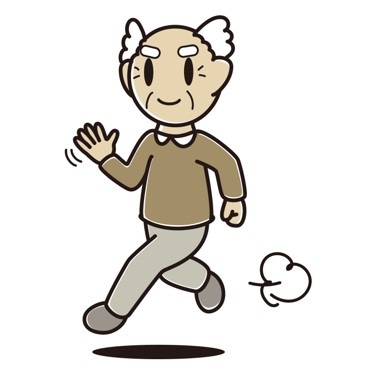 手を振りながら走るおじいさんのイラスト【色あり、背景なし】透過PNG