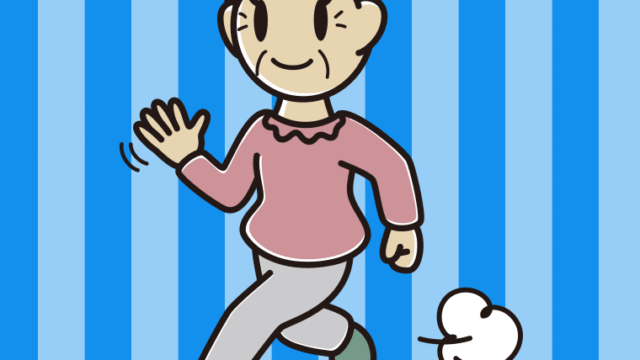 手を振りながら走るおばあさんのイラスト【色、背景あり】PNG