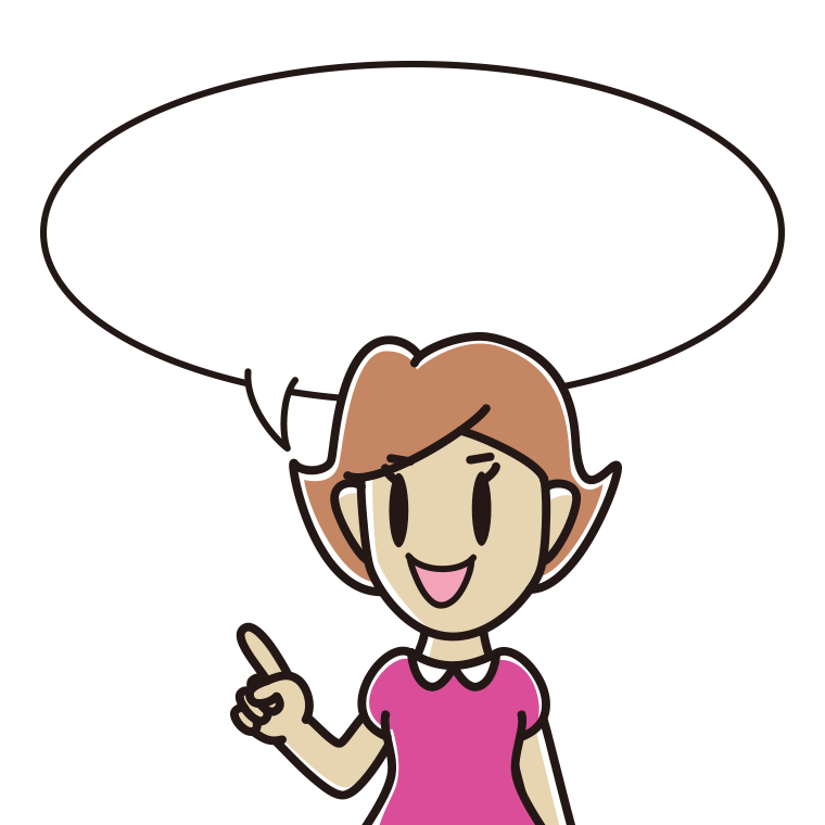 指差す女性のイラスト（吹き出し空欄）【色あり、背景なし】透過PNG