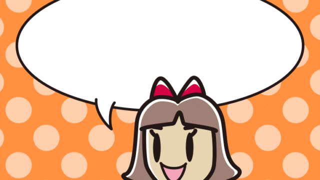 指差す小学生女子のイラスト（吹き出し空欄）【色、背景あり】PNG