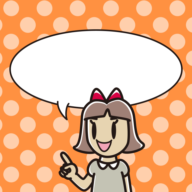 指差す小学生女子のイラスト（吹き出し空欄）【色、背景あり】PNG