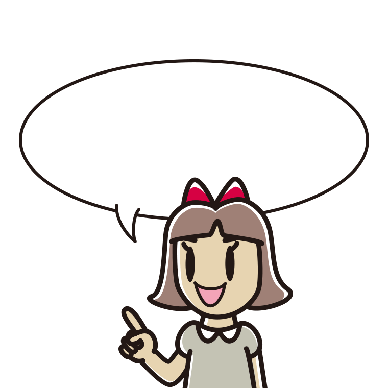 指差す小学生女子のイラスト（吹き出し空欄）【色あり、背景なし】透過PNG