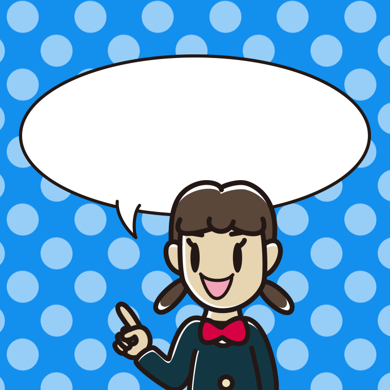 指差す女子中学生のイラスト（吹き出し空欄）【色、背景あり】PNG