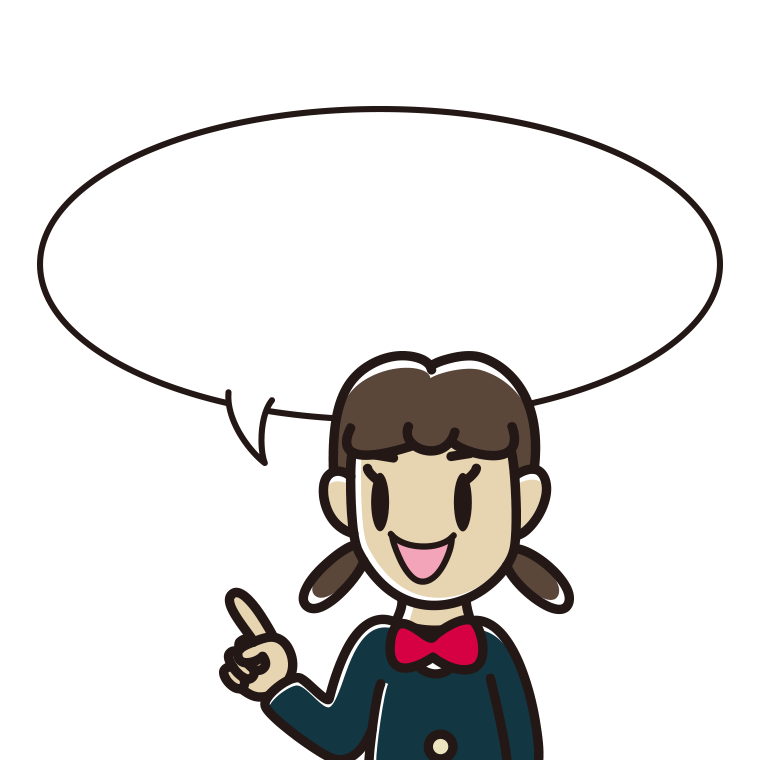 指差す女子中学生のイラスト（吹き出し空欄）【色あり、背景なし】透過PNG