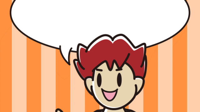 指差す男子大学生のイラスト（吹き出し空欄）【色、背景あり】PNG