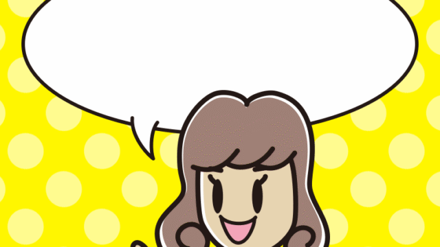 指差す女子大学生のイラスト（吹き出し空欄）【色、背景あり】PNG