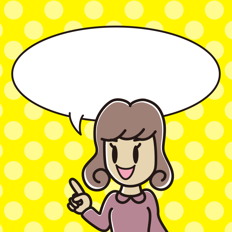 指差す女子大学生のイラスト（吹き出し空欄）【色、背景あり】PNG