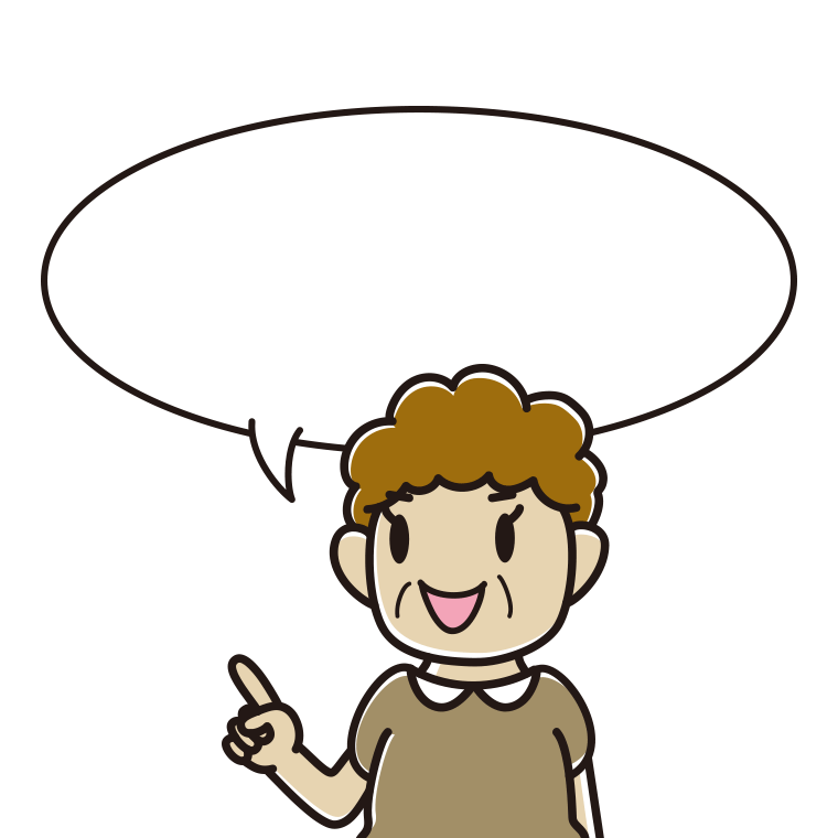 指差すおばさんのイラスト（吹き出し空欄）【色あり、背景なし】透過PNG