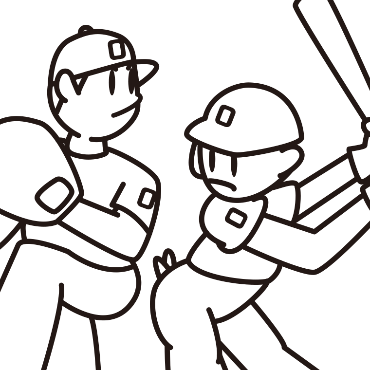 二刀流の野球選手のイラスト【線のみ】透過PNG