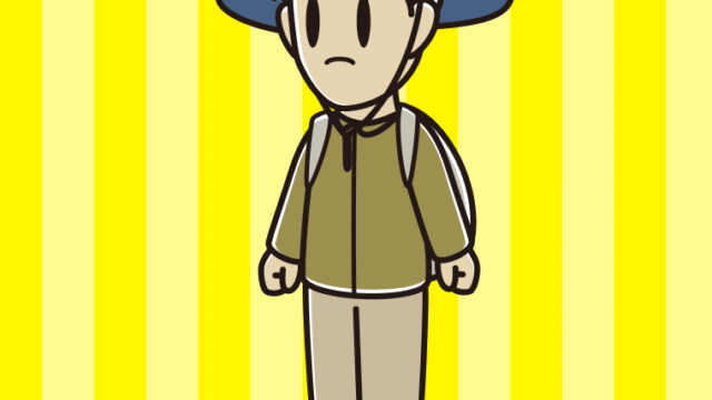 怒るアウトドア姿の男性のイラスト【色、背景あり】PNG