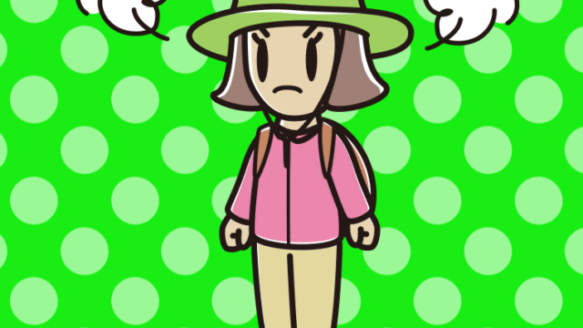 怒るアウトドア姿の小学生女子のイラスト【色、背景あり】PNG