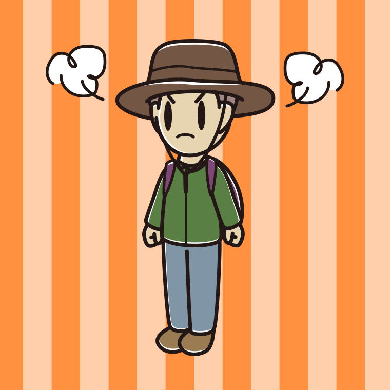 怒るアウトドア姿の男子中学生のイラスト【色、背景あり】PNG