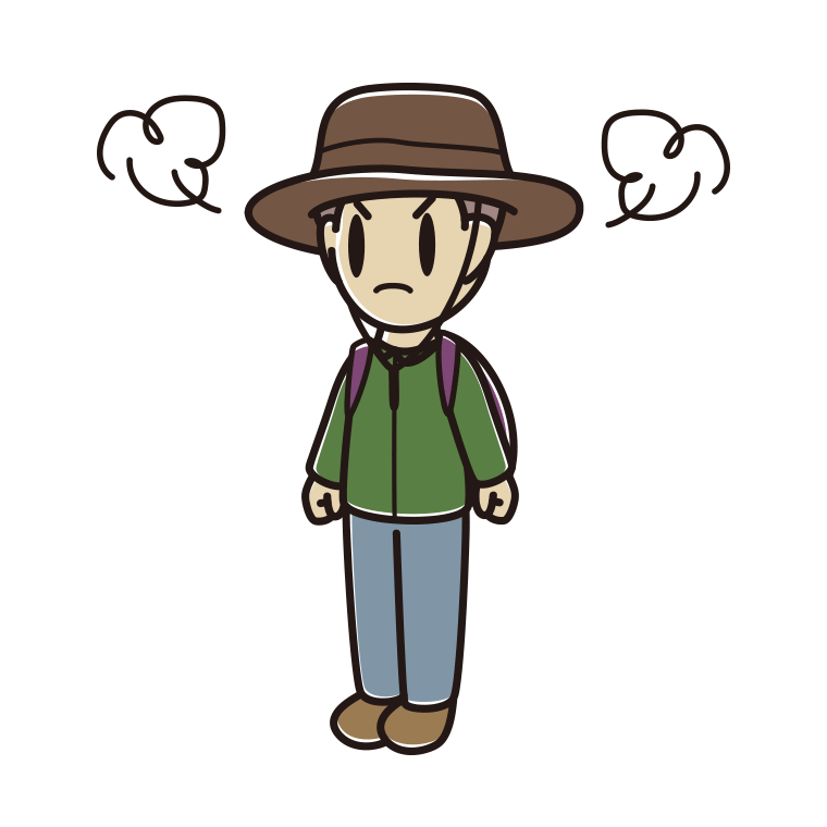 怒るアウトドア姿の男子中学生のイラスト【色あり、背景なし】透過PNG