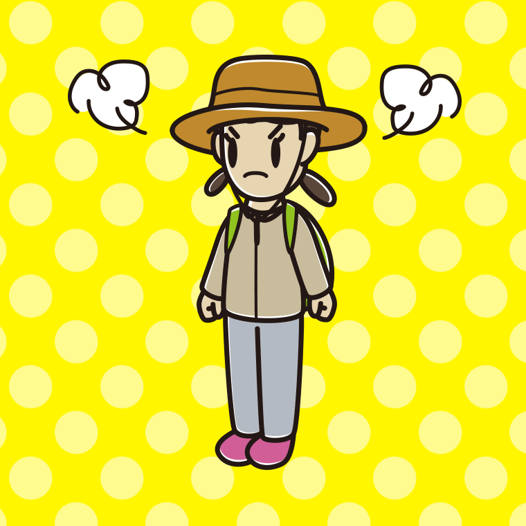 怒るアウトドア姿の女子中学生のイラスト【色、背景あり】PNG