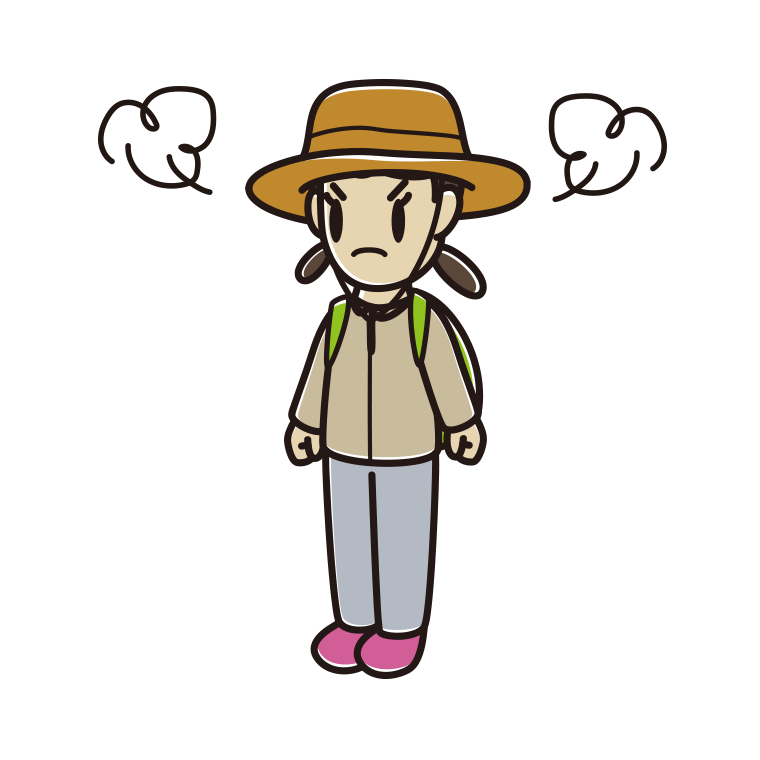 怒るアウトドア姿の女子中学生のイラスト【色あり、背景なし】透過PNG