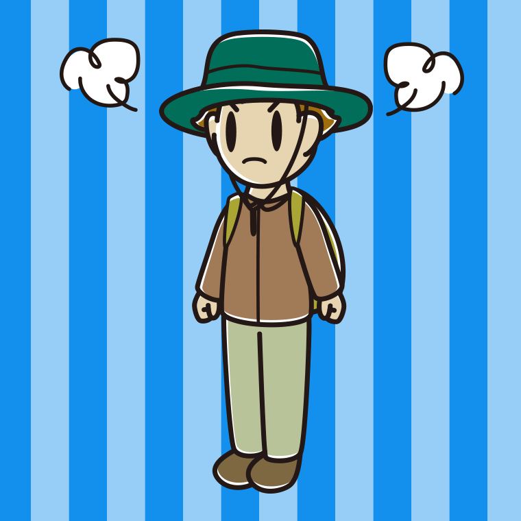 怒るアウトドア姿の男子高校生のイラスト【色、背景あり】PNG