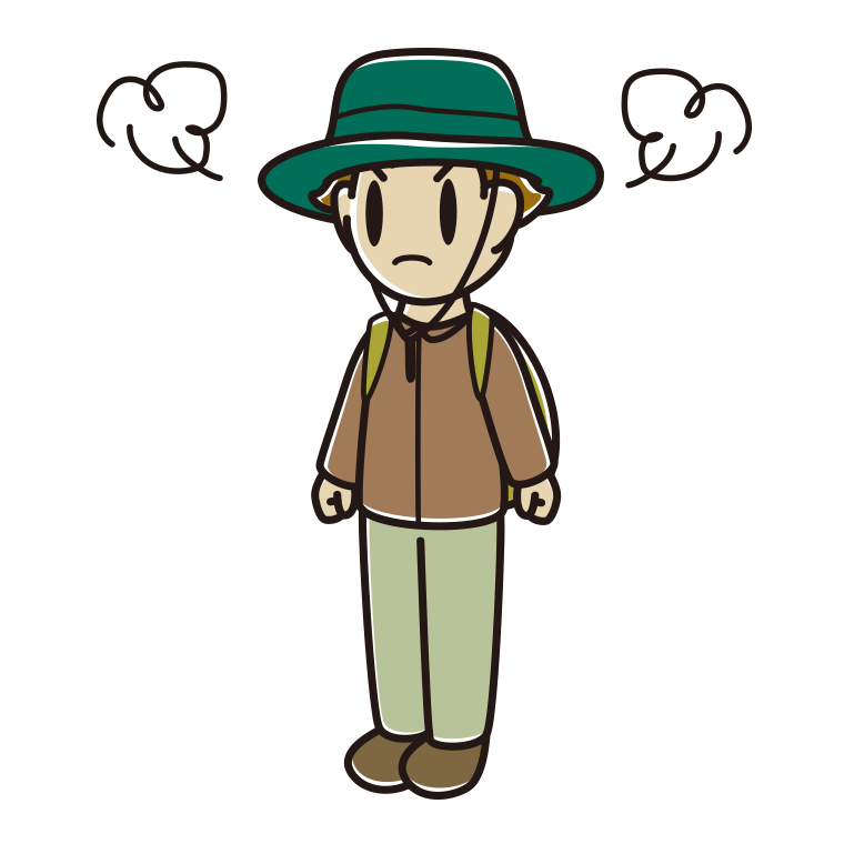 怒るアウトドア姿の男子高校生のイラスト【色あり、背景なし】透過PNG