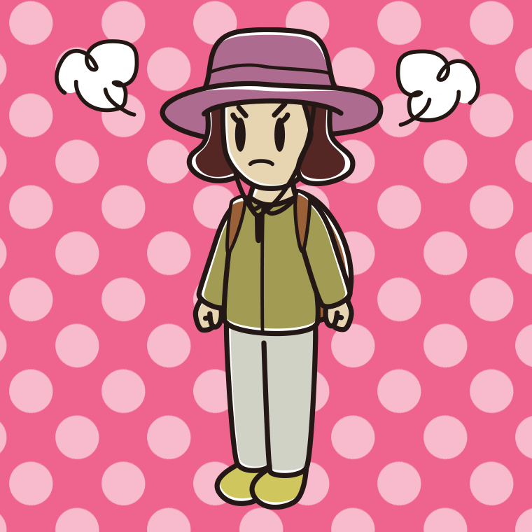 怒るアウトドア姿の女子高校生のイラスト【色、背景あり】PNG