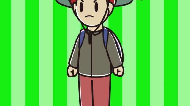 怒るアウトドア姿の男子大学生のイラスト【色、背景あり】PNG