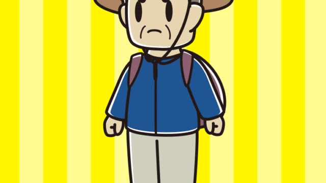 怒るアウトドア姿のおじさんのイラスト【色、背景あり】PNG