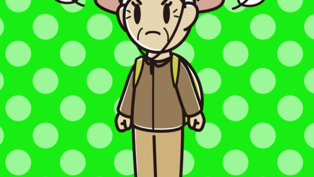 怒るアウトドア姿のおばあさんのイラスト【色、背景あり】PNG